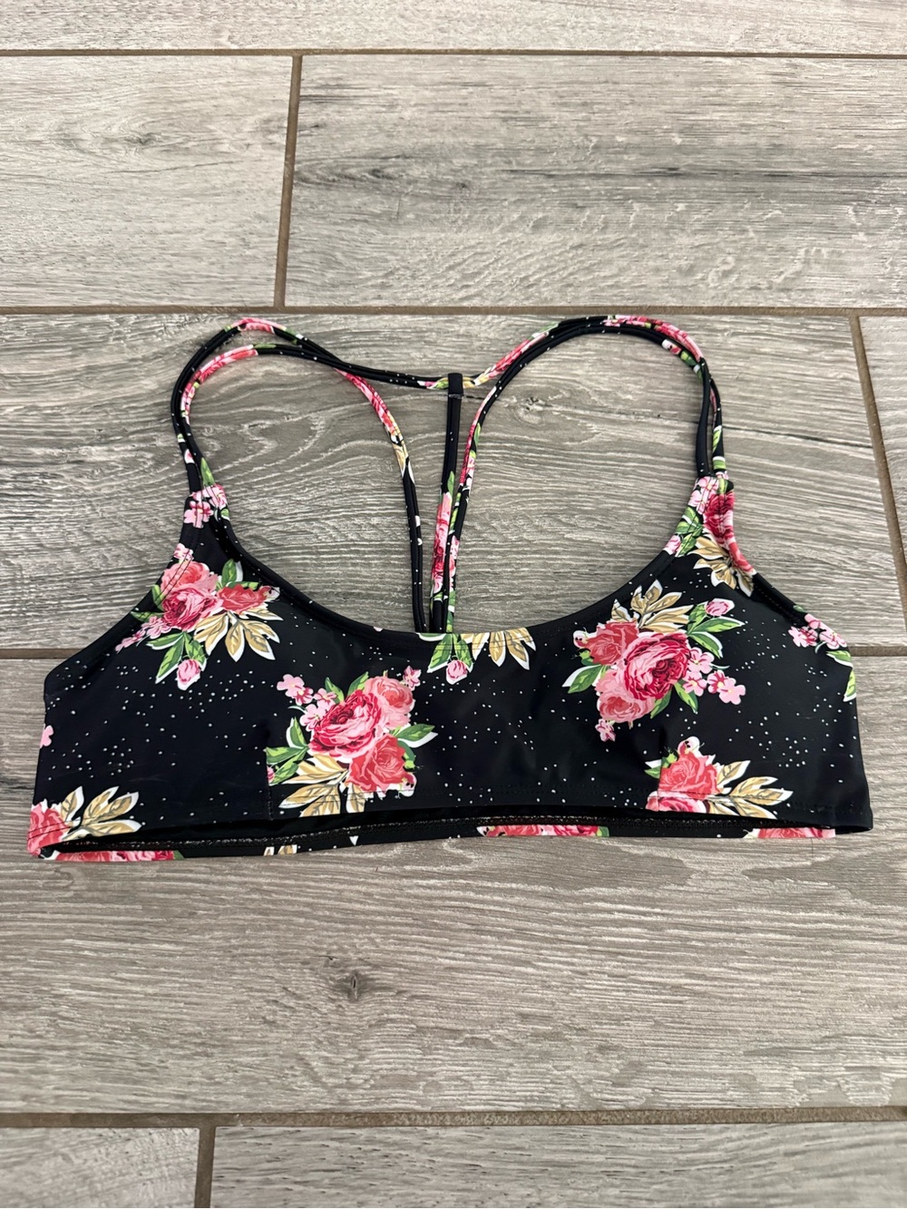 Floral Black Pink Sports Bikini Top
